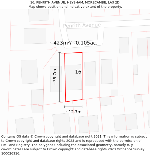 16, PENRITH AVENUE, HEYSHAM, MORECAMBE, LA3 2DJ: Plot and title map