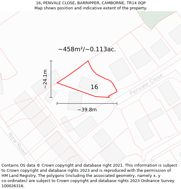 16, PENVALE CLOSE, BARRIPPER, CAMBORNE, TR14 0QP: Plot and title map