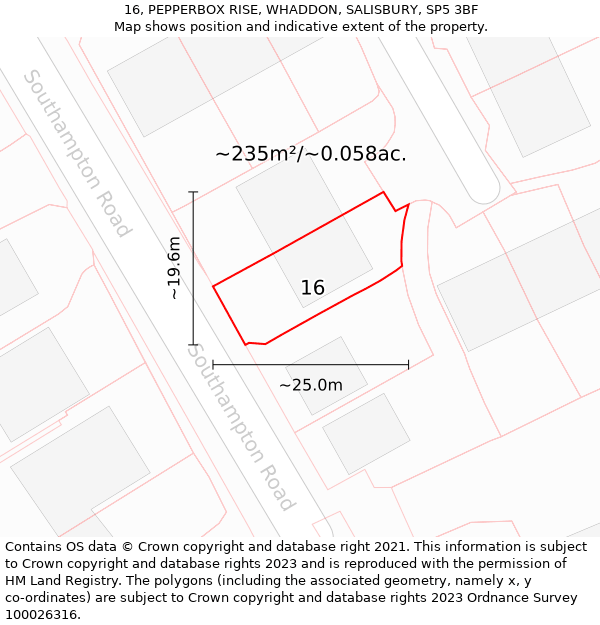 16, PEPPERBOX RISE, WHADDON, SALISBURY, SP5 3BF: Plot and title map