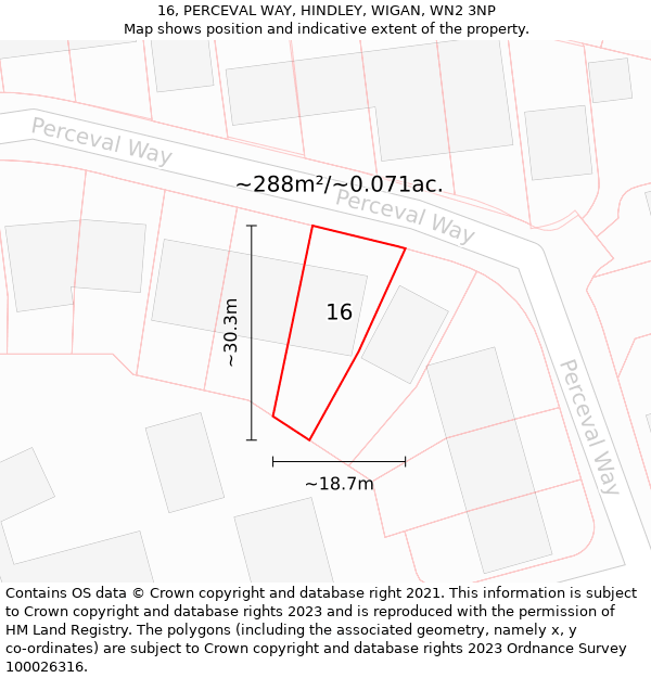 16, PERCEVAL WAY, HINDLEY, WIGAN, WN2 3NP: Plot and title map