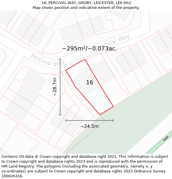 16, PERCIVAL WAY, GROBY, LEICESTER, LE6 0AU: Plot and title map
