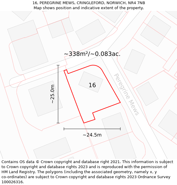 16, PEREGRINE MEWS, CRINGLEFORD, NORWICH, NR4 7NB: Plot and title map
