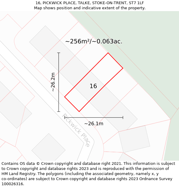 16, PICKWICK PLACE, TALKE, STOKE-ON-TRENT, ST7 1LF: Plot and title map