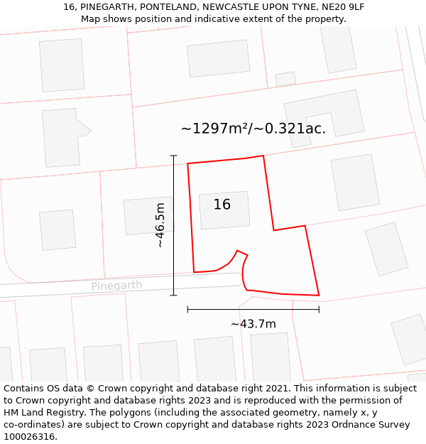 16, PINEGARTH, PONTELAND, NEWCASTLE UPON TYNE, NE20 9LF: Plot and title map