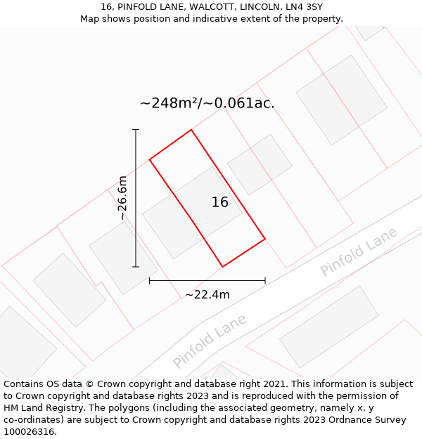 16, PINFOLD LANE, WALCOTT, LINCOLN, LN4 3SY: Plot and title map