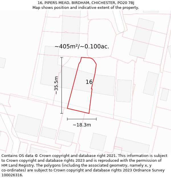 16, PIPERS MEAD, BIRDHAM, CHICHESTER, PO20 7BJ: Plot and title map