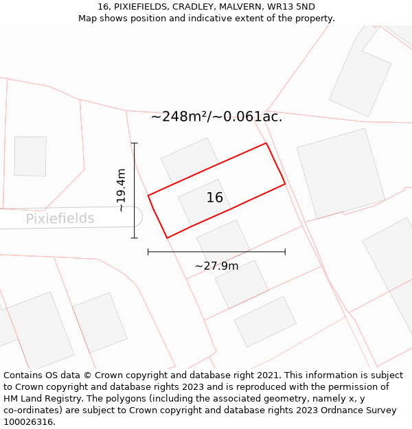 16, PIXIEFIELDS, CRADLEY, MALVERN, WR13 5ND: Plot and title map