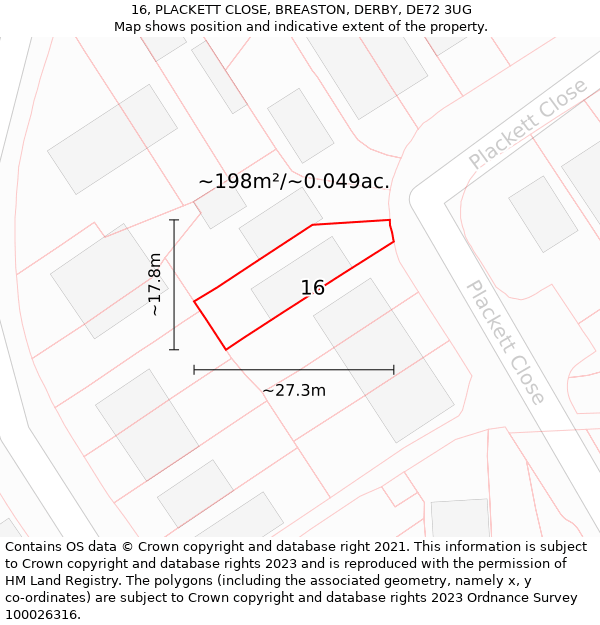 16, PLACKETT CLOSE, BREASTON, DERBY, DE72 3UG: Plot and title map