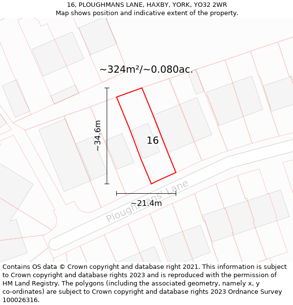 16, PLOUGHMANS LANE, HAXBY, YORK, YO32 2WR: Plot and title map