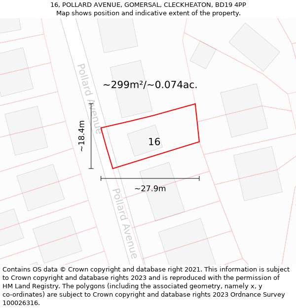 16, POLLARD AVENUE, GOMERSAL, CLECKHEATON, BD19 4PP: Plot and title map