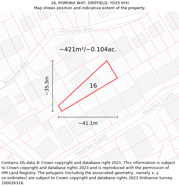 16, POMONA WAY, DRIFFIELD, YO25 6YH: Plot and title map