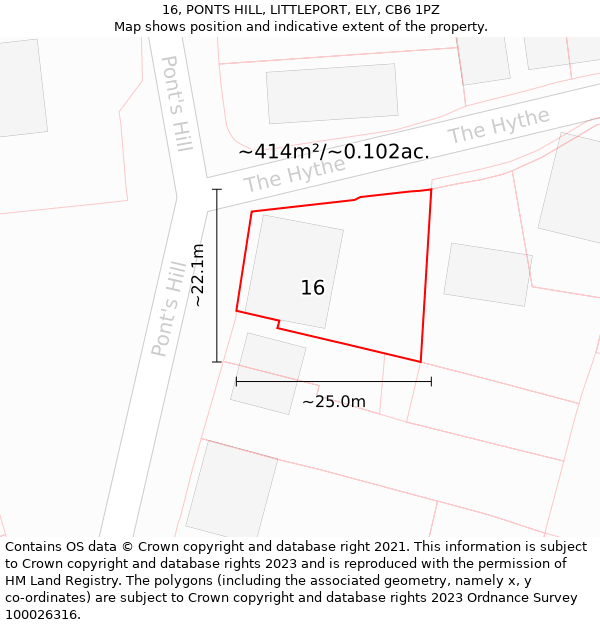 16, PONTS HILL, LITTLEPORT, ELY, CB6 1PZ: Plot and title map