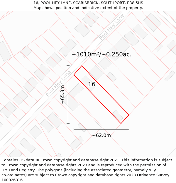 16, POOL HEY LANE, SCARISBRICK, SOUTHPORT, PR8 5HS: Plot and title map