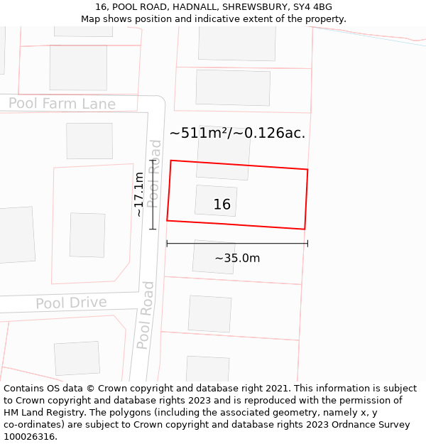 16, POOL ROAD, HADNALL, SHREWSBURY, SY4 4BG: Plot and title map