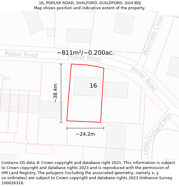 16, POPLAR ROAD, SHALFORD, GUILDFORD, GU4 8DJ: Plot and title map