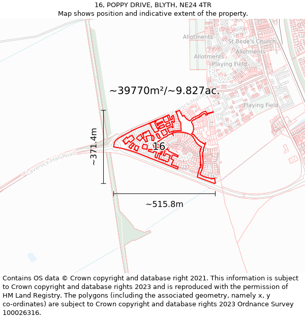 16, POPPY DRIVE, BLYTH, NE24 4TR: Plot and title map