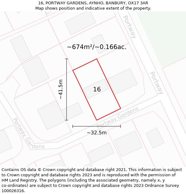 16, PORTWAY GARDENS, AYNHO, BANBURY, OX17 3AR: Plot and title map