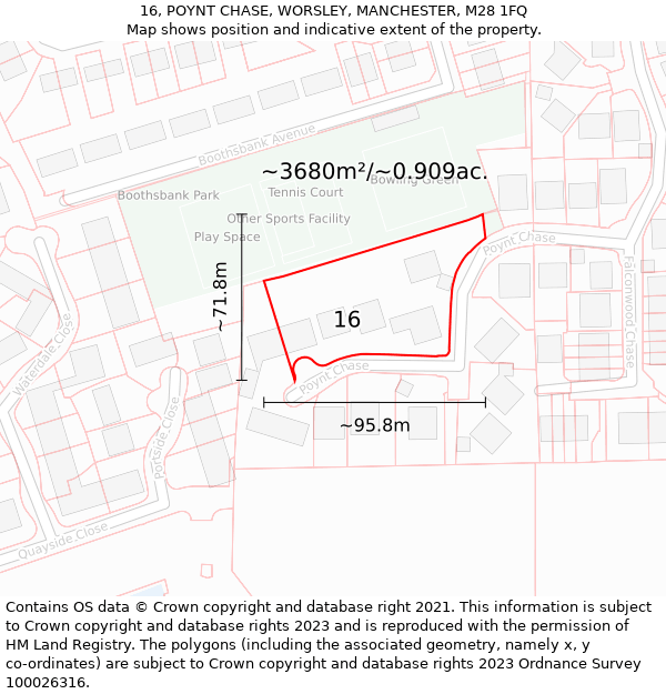 16, POYNT CHASE, WORSLEY, MANCHESTER, M28 1FQ: Plot and title map