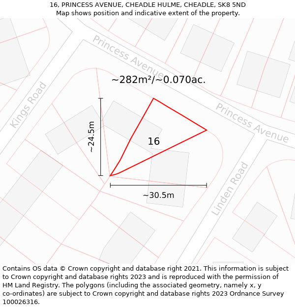 16, PRINCESS AVENUE, CHEADLE HULME, CHEADLE, SK8 5ND: Plot and title map