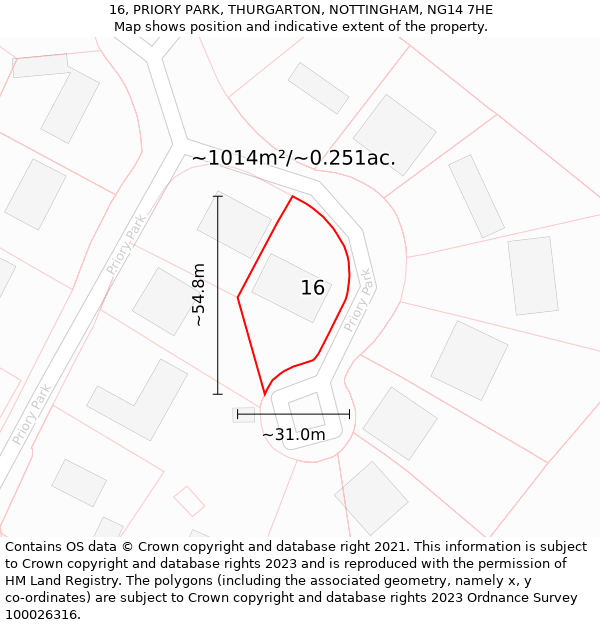 16, PRIORY PARK, THURGARTON, NOTTINGHAM, NG14 7HE: Plot and title map