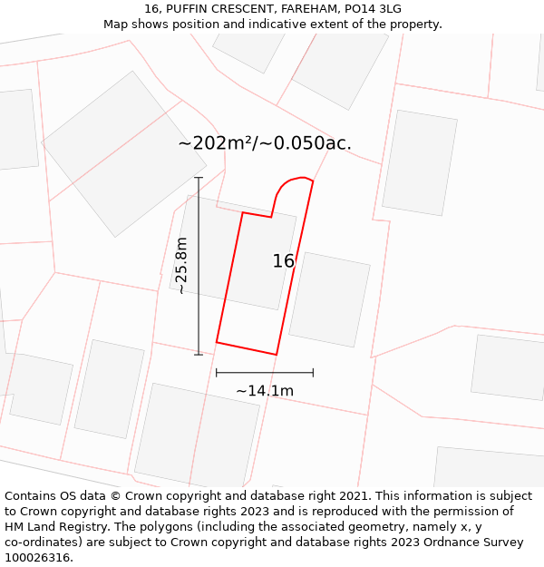 16, PUFFIN CRESCENT, FAREHAM, PO14 3LG: Plot and title map