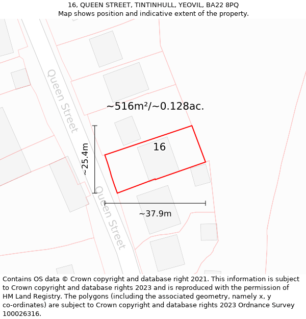 16, QUEEN STREET, TINTINHULL, YEOVIL, BA22 8PQ: Plot and title map