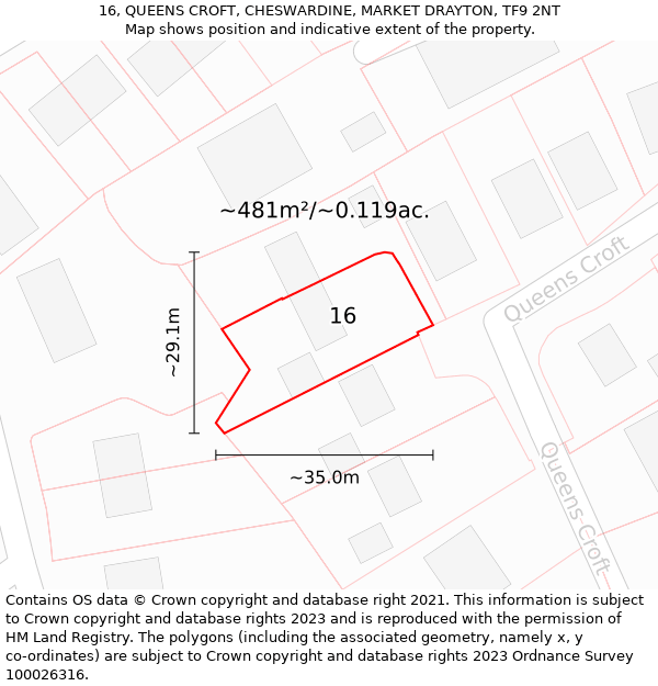 16, QUEENS CROFT, CHESWARDINE, MARKET DRAYTON, TF9 2NT: Plot and title map