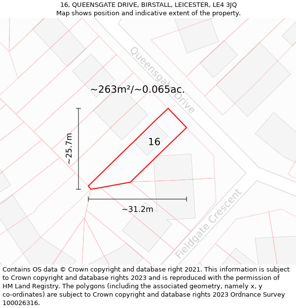 16, QUEENSGATE DRIVE, BIRSTALL, LEICESTER, LE4 3JQ: Plot and title map