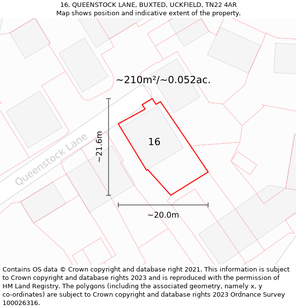 16, QUEENSTOCK LANE, BUXTED, UCKFIELD, TN22 4AR: Plot and title map