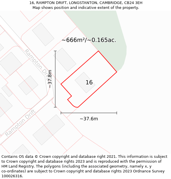 16, RAMPTON DRIFT, LONGSTANTON, CAMBRIDGE, CB24 3EH: Plot and title map