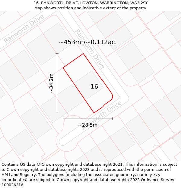 16, RANWORTH DRIVE, LOWTON, WARRINGTON, WA3 2SY: Plot and title map