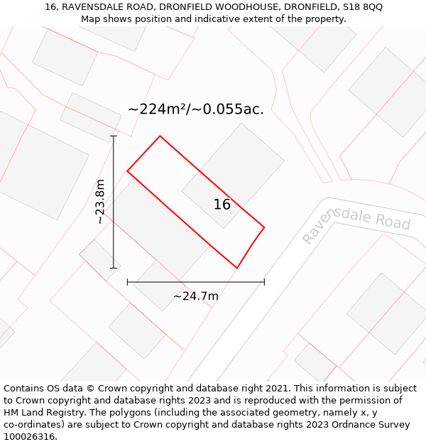 16, RAVENSDALE ROAD, DRONFIELD WOODHOUSE, DRONFIELD, S18 8QQ: Plot and title map