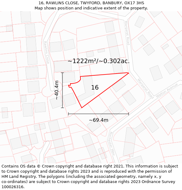 16, RAWLINS CLOSE, TWYFORD, BANBURY, OX17 3HS: Plot and title map