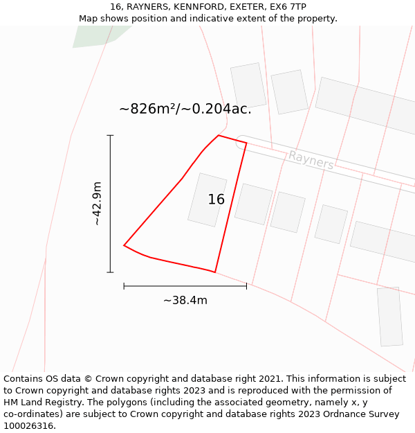 16, RAYNERS, KENNFORD, EXETER, EX6 7TP: Plot and title map