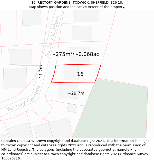 16, RECTORY GARDENS, TODWICK, SHEFFIELD, S26 1JU: Plot and title map