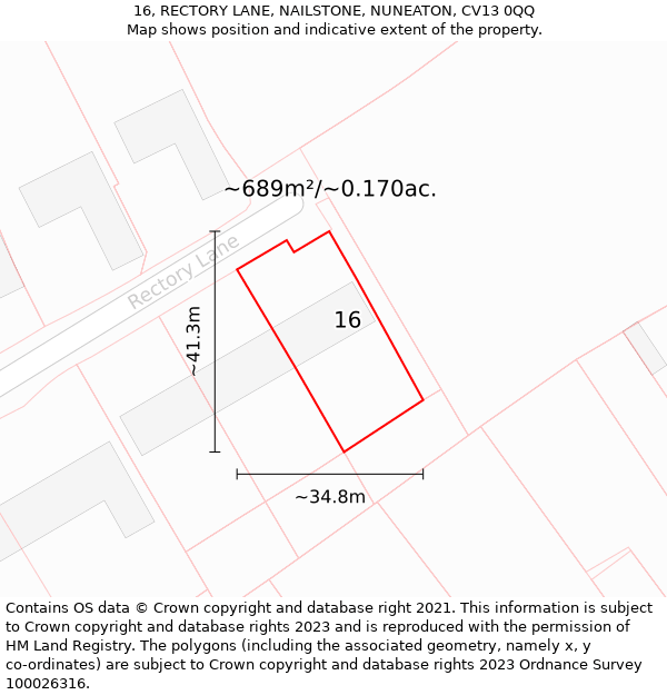 16, RECTORY LANE, NAILSTONE, NUNEATON, CV13 0QQ: Plot and title map