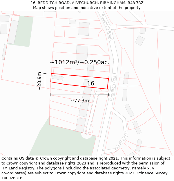 16, REDDITCH ROAD, ALVECHURCH, BIRMINGHAM, B48 7RZ: Plot and title map