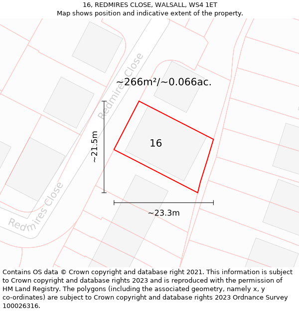 16, REDMIRES CLOSE, WALSALL, WS4 1ET: Plot and title map