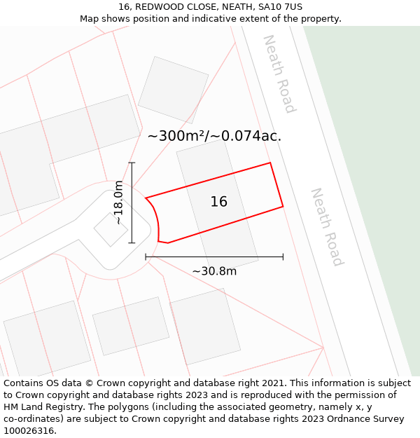 16, REDWOOD CLOSE, NEATH, SA10 7US: Plot and title map