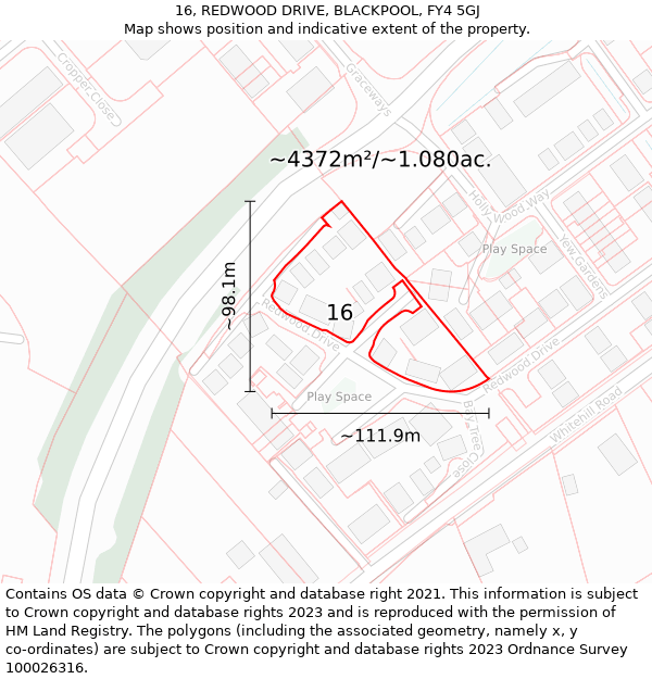 16, REDWOOD DRIVE, BLACKPOOL, FY4 5GJ: Plot and title map