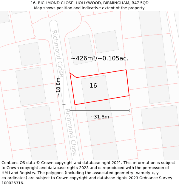 16, RICHMOND CLOSE, HOLLYWOOD, BIRMINGHAM, B47 5QD: Plot and title map