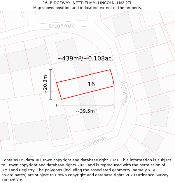 16, RIDGEWAY, NETTLEHAM, LINCOLN, LN2 2TL: Plot and title map