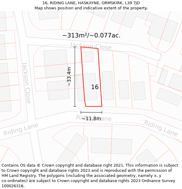 16, RIDING LANE, HASKAYNE, ORMSKIRK, L39 7JD: Plot and title map