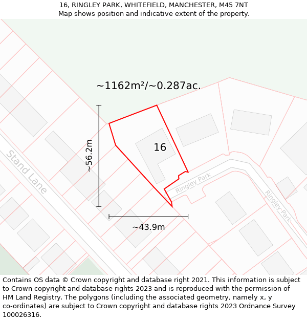 16, RINGLEY PARK, WHITEFIELD, MANCHESTER, M45 7NT: Plot and title map