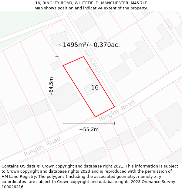 16, RINGLEY ROAD, WHITEFIELD, MANCHESTER, M45 7LE: Plot and title map