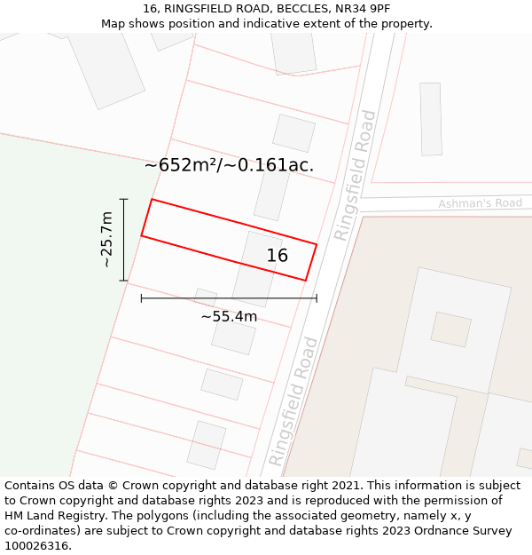 16, RINGSFIELD ROAD, BECCLES, NR34 9PF: Plot and title map