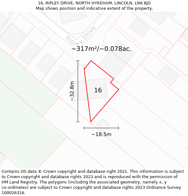 16, RIPLEY DRIVE, NORTH HYKEHAM, LINCOLN, LN6 8JD: Plot and title map