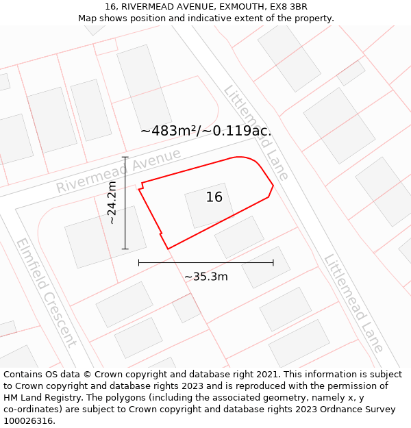 16, RIVERMEAD AVENUE, EXMOUTH, EX8 3BR: Plot and title map