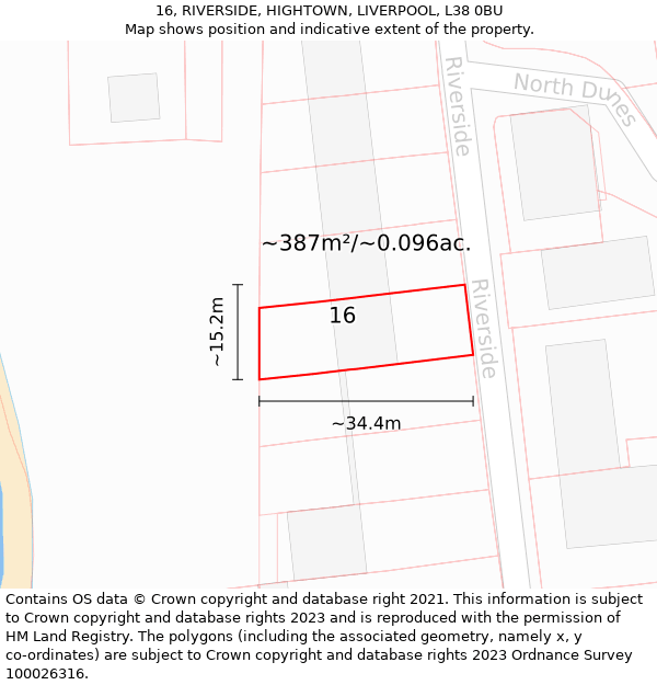 16, RIVERSIDE, HIGHTOWN, LIVERPOOL, L38 0BU: Plot and title map