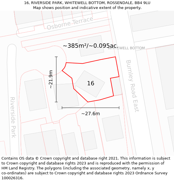 16, RIVERSIDE PARK, WHITEWELL BOTTOM, ROSSENDALE, BB4 9LU: Plot and title map